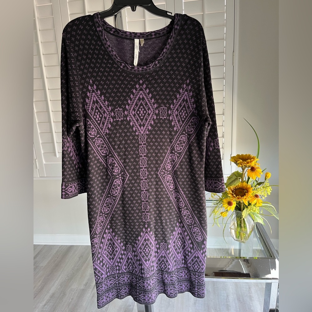 NY COLLECTION Long Sleeve Purple & Black Scoop Neck Sweater Dress Size XL